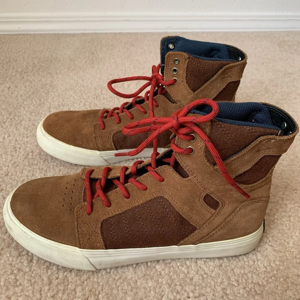 Supra Kids Skytop Muska 001 Skateboard Shoes Brown Youth High Top Sneakers Sz 5